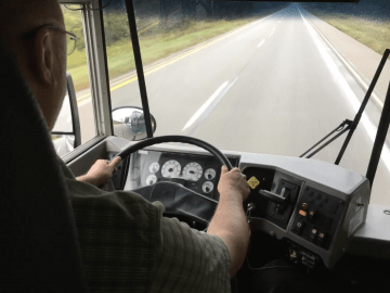 Kevin driving Bus